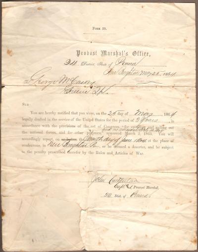 Civil War Draft Notice Document