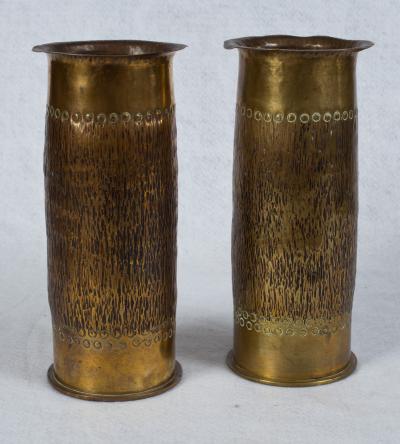 WWI Trench Art German 75mm Shell Vases Pair