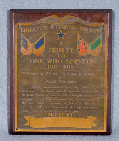 WWI Liberty's Eternal Triumph Tribute Plaque