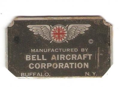 WWII Bell Aircraft Corporation Mfg Plate