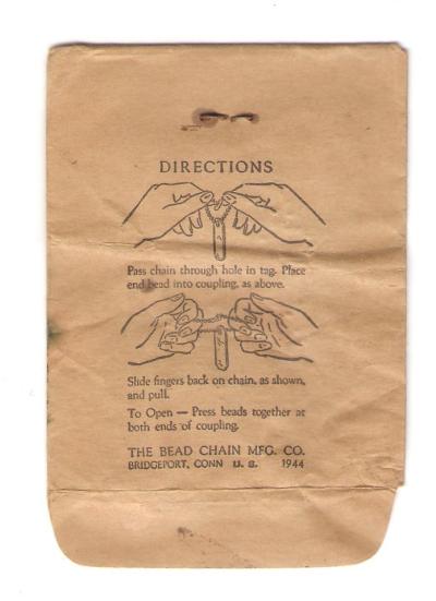 WWII Dog Tag Chain in Package 1944