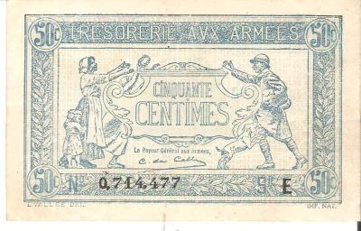 WWI era 50 Centimes French Military Banknote