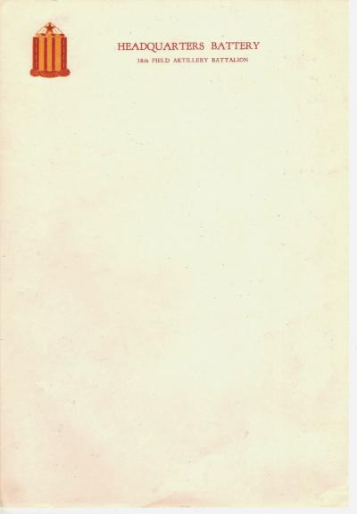 WWII Stationery 38th Field Artillery HQ 