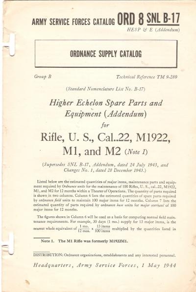 Manual SNL B-17 Rifle Cal. 22 M1922 M1 M2