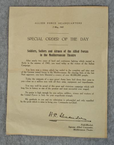 WWII Special Order of the Day German Surrender