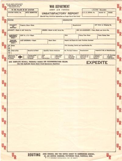 WWII US Army Air Forces Unsatisfactory Report