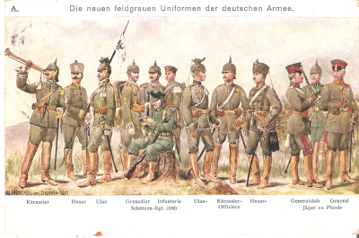 WWI Postcard German Army Uniforms 1912