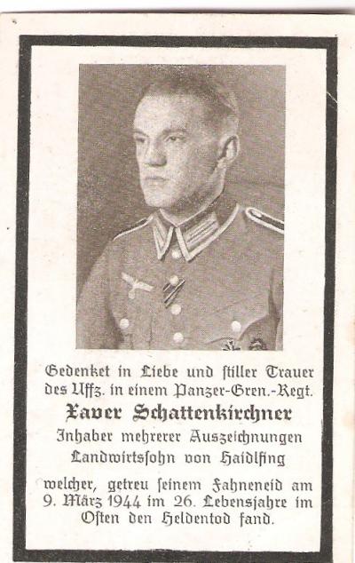 German Death Card Panzer Grenadier Regiment