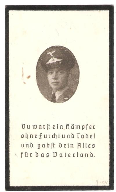 WWII German Death Card Luftwaffe KIA Poland 1939