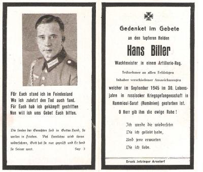 WWII German Death Card Artillery POW KIA 1945