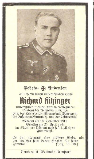 WWII German Death Card Heer Grenadier 1944
