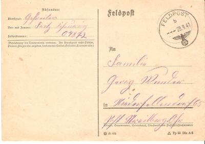 WWII German Postcard Feldpost 1941