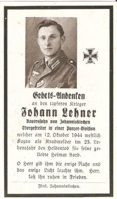 WWII German Death Card Panzer Division