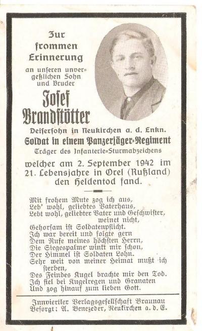 WWII German Death Card Panzerjaeger 