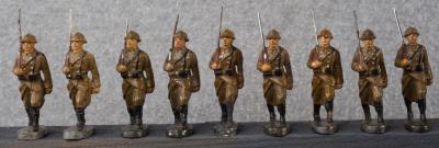 German 9 Toy Marching French Soldiers Elastolin