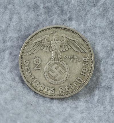 WWII German Coin 2 Mark Hindenburg 1938 A