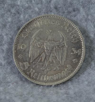 German 1934 F 5 Reichsmarks Garrison Church Coin