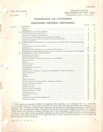 AR 633-5 Manual Apprehension Confinement Prisoners