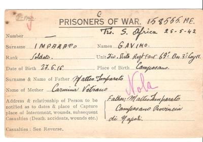 WWII Italian POW Form Record 1941 Tobruk Africa