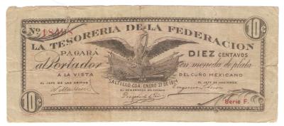 Mexican Revolutionary 10 Centavos Note 1914