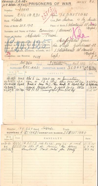 WWII Italian POW Form Record 1941 Bardia Africa