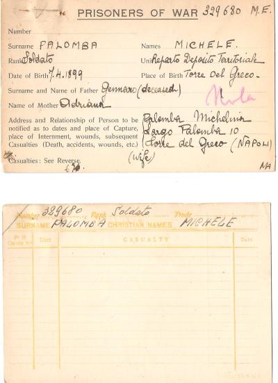 WWII Two Sets of Italian POW Form Records