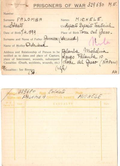 WWII Two Sets of Italian POW Form Records