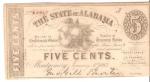 Confederate Civil War 5 Cent Note Bill Alabama